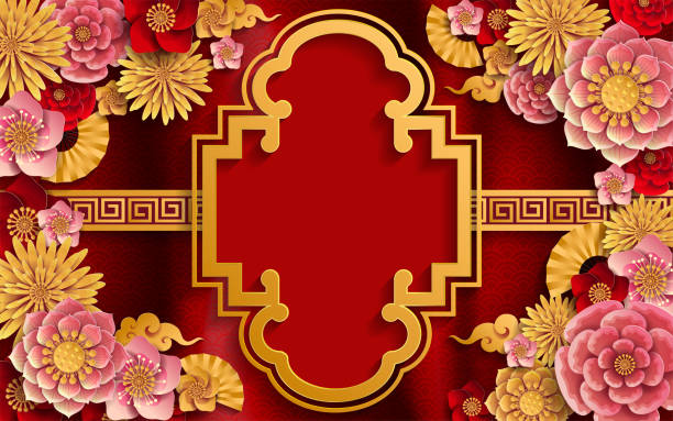 istock Chinese traditional and asian elements background template on paper color Background. 962912112