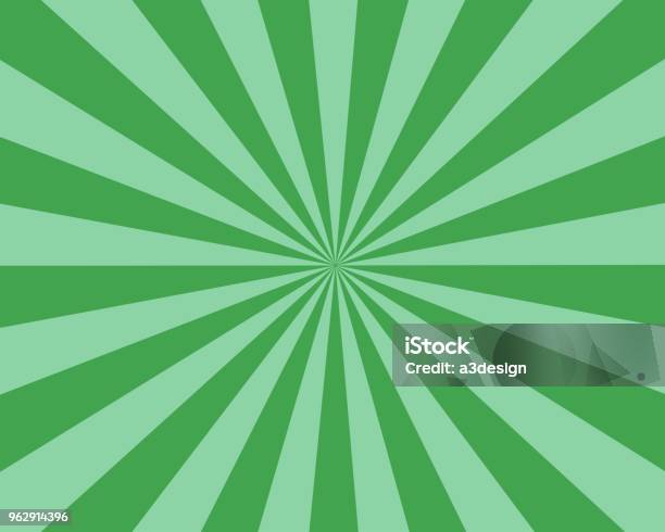 Flat Green Sunburst Rays Sunbeam Background Vector Stock Illustration - Download Image Now - Sun, Lens Flare, Vector