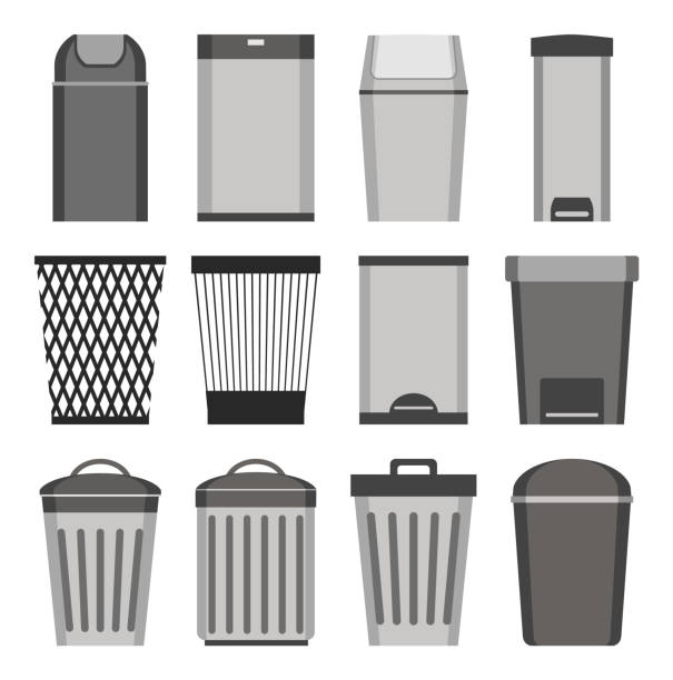 ilustrações, clipart, desenhos animados e ícones de lata de lixo. conjunto de ícones. isolado no fundo branco. ilustração em vetor. - wastepaper basket