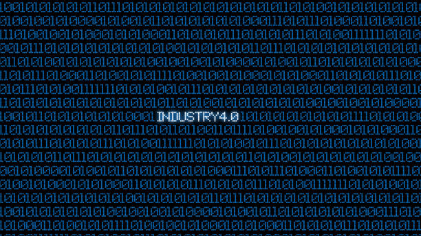 istock Industrial 4.0 Blue digital matrix bacgkground. Abstract background and Technology concept. Smart network connection and Internet of thing theme. Gear and World map background. 962916528