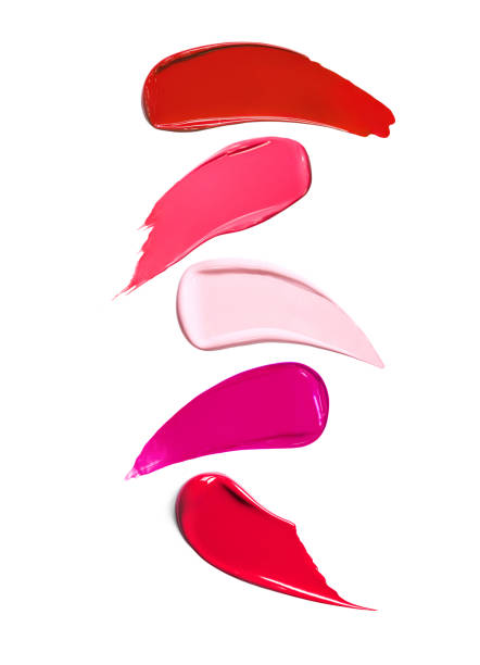 Shades Of Different Tones Of Lipstick On White Background. Makeup Product Texture. High Resolution.