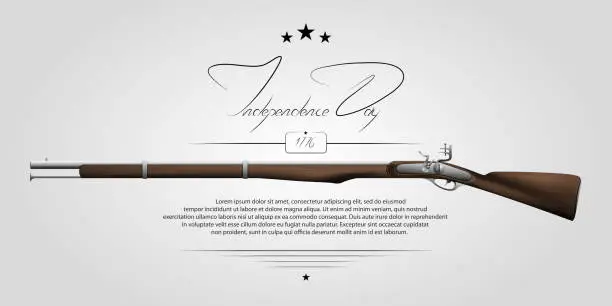 Vector illustration of День независимости США. Фон на день независимости. The US independence day. Background on independence day. The 4th of July. Background with a musket. Lettering-independence day.