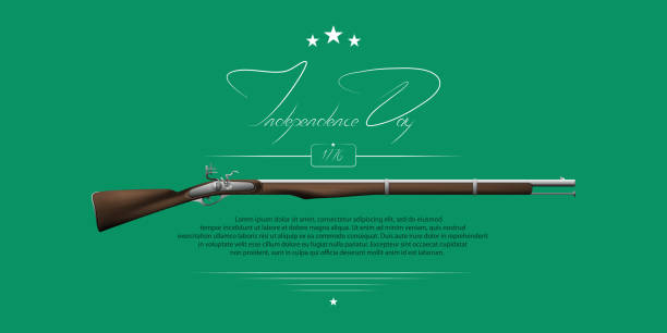 미국 독립. 독립 기념일에 배경입니다. 7 월 4 일입니다. 한 소총으로 배경입니다. 레터링-독립 날입니다. - declaration of independence independence fourth of july american revolution stock illustrations