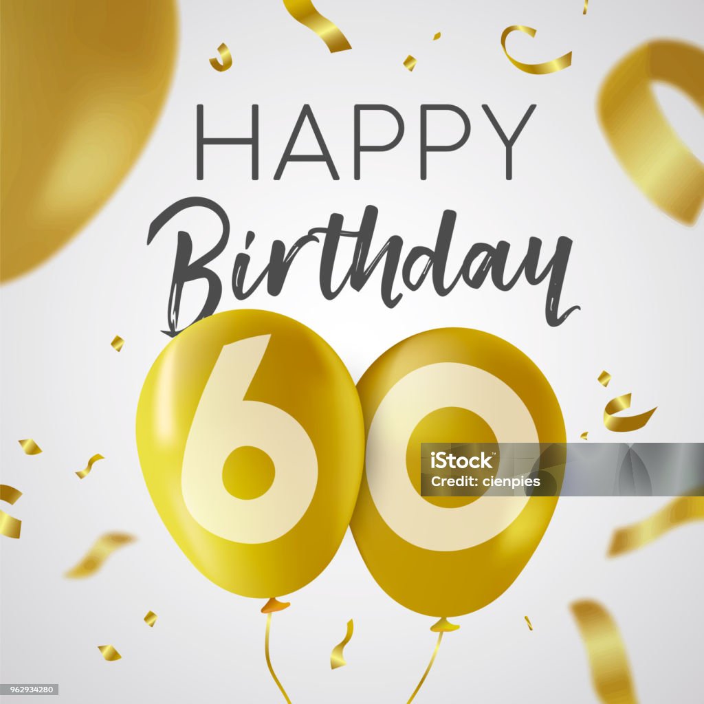 Gelukkige Verjaardag 60 60 Jaar Gouden Ballon Kaart Stockvectorkunst En  Meer Beelden Van Getal 60 - Istock