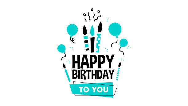 Happy Birthday quote with hand drawn party doodles Happy Birthday typography quote, hand drawn party decoration doodles. Fun celebration text with balloon and cake candles. EPS10 vector. happy birthday typography stock illustrations