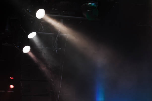 istock Three spot lights with strong beams in smoke 962939688