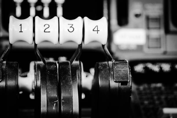 istock Inflight Close-Up of the Four Thrust Levers on a 747 Flight Deck 962944682