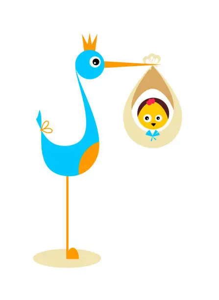 Vector illustration of stork_with_chick