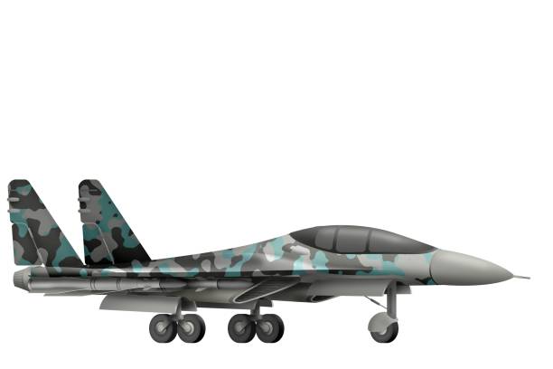 istock fighter, interceptor with winter camouflage with fictional design - isolated object on white background. 3d illustration 962952142