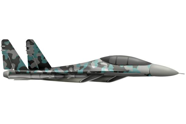 istock fighter, interceptor flying with arctic camouflage with fictional design - isolated object on white background. 3d illustration 962952338