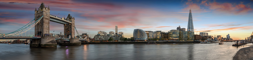 Panoramic view over the iconic skyline of London, United Kingdom, during sunset time