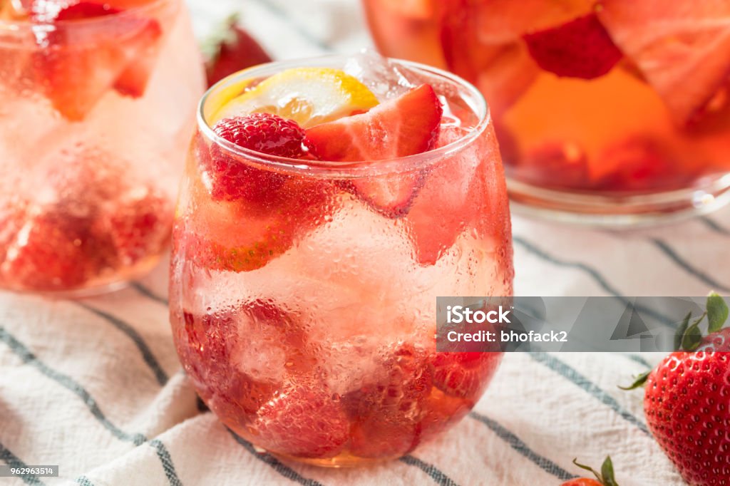 Homemade Berry Rose Sangria Homemade Berry Rose Sangria with Lmeon Ready to Drink Strawberry Stock Photo