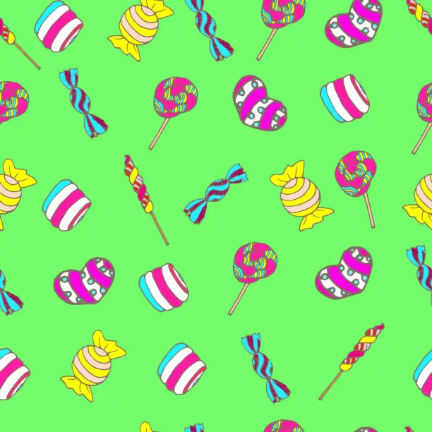 Vector illustration of Colorful and cute hand drawn sweet candy vintage style seamless pattern vector