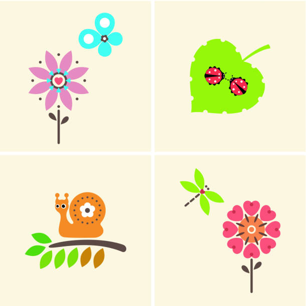 happy_summer - butterfly single flower vector illustration and painting stock illustrations