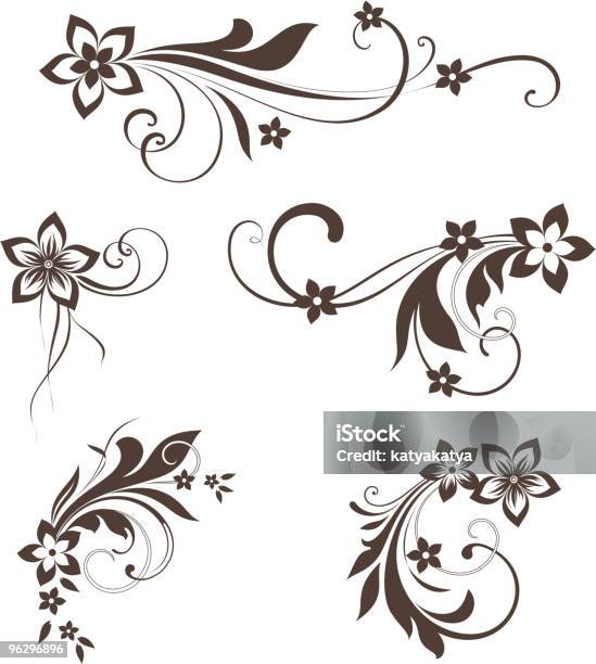 Floral Scroll Design Stock Illustration - Download Image Now - Black And White, Bouquet, Flower