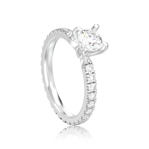 istock 3D illustration isolated silver diamond engagement wedding ring with reflection 962970648
