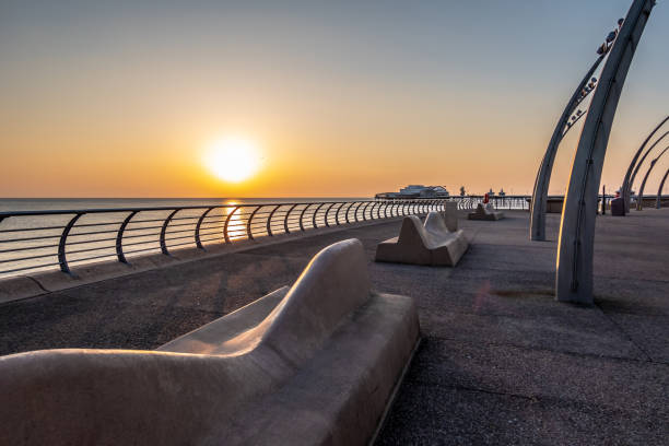 istock Curved benches by the sea in Blackpool, Lancashire 962973382