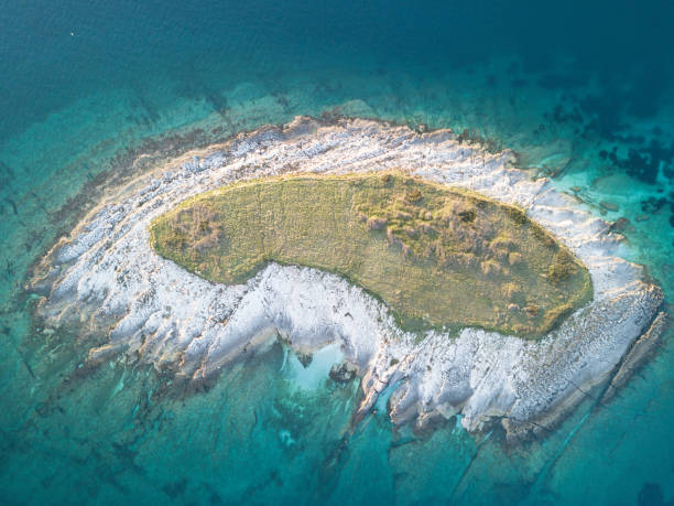 istock Small deserted island with grass in the middle 962985030