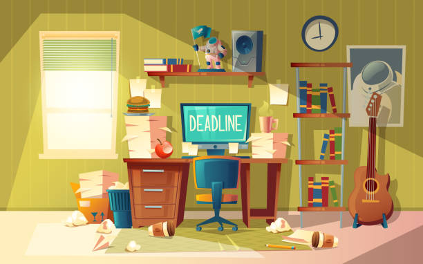 Vector Cartoon Deadline Concept For Freelance Job Stock Illustration -  Download Image Now - Messy, Desk, Domestic Room - iStock