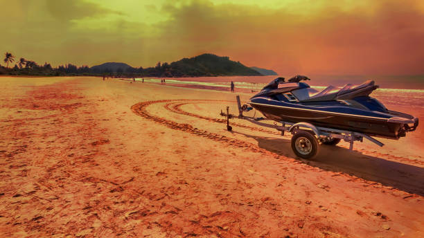 Sunset panorama at tropical Hainan island beach