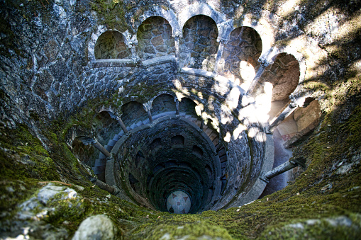 View from above of Iniciatic Well in Quinta da Regaleira, Sintra, Portugal