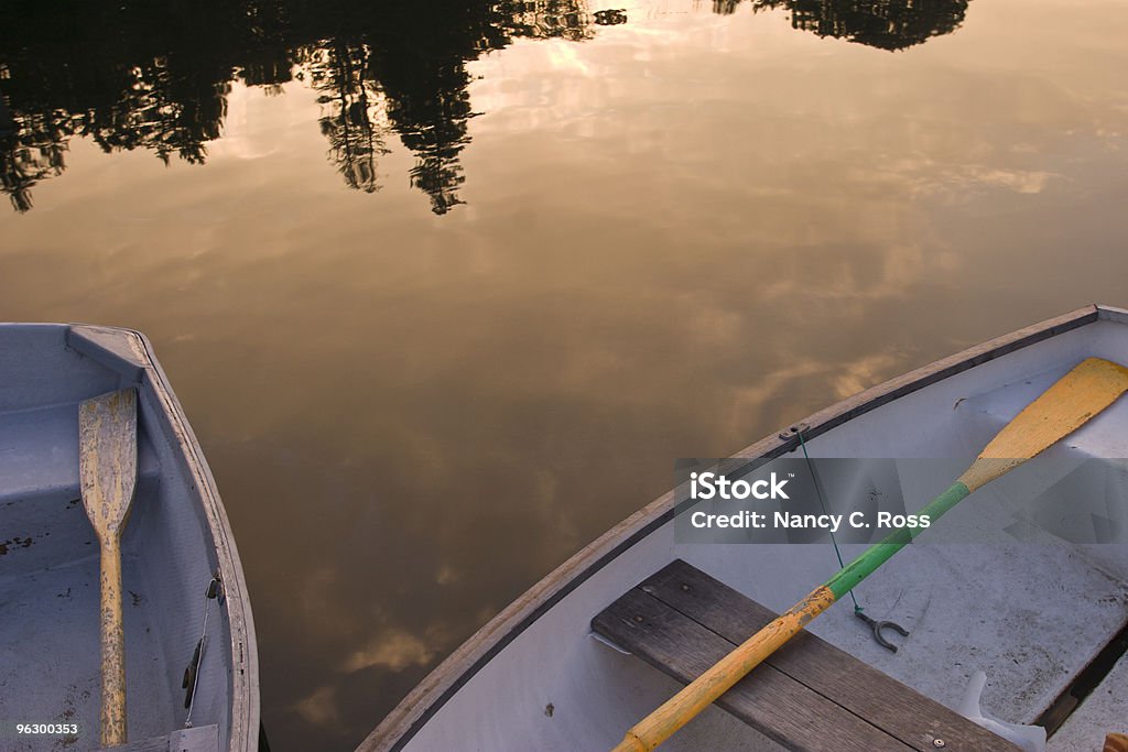 Rowboats ao pôr do sol, da água, marítimo, pesca, Oars, reflexão, de tranquilidade - Royalty-free Amarelo Foto de stock