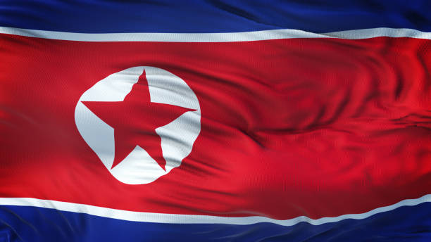 istock KOREA NORTH Realistic Waving Flag Background 963019698