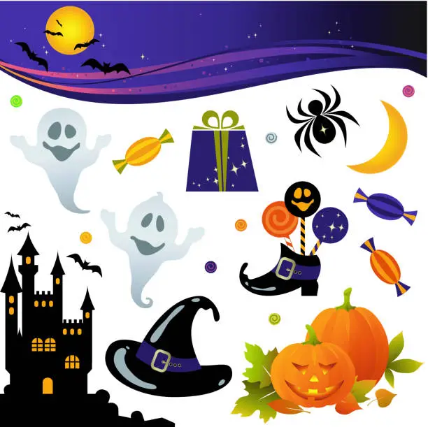 Vector illustration of halloween elements set