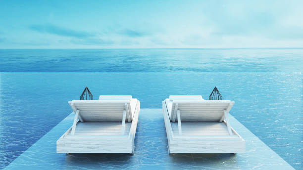 istock Beach lounge - Sundeck on Sea view for vacation and summer / 3d rendering 963022588