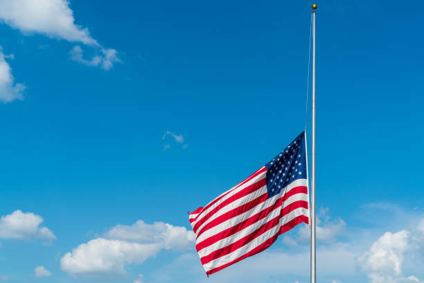 istock American Flag at half mast 963030886