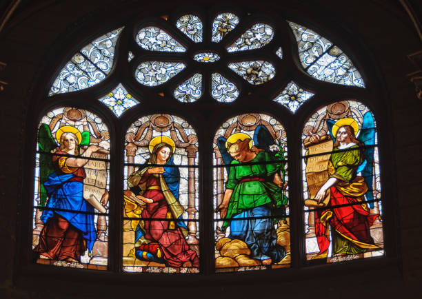 Church of Saint-Eustache - Paris Stained glass window in the Church of St Eustache (Eglise Saint-Eustache) - Paris, France église saint eustache stock pictures, royalty-free photos & images