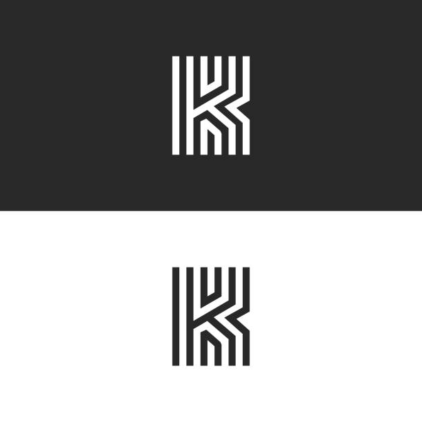 buchstabe k logo minimal moogram lineares design. exquisite kreative blac und weiße dünne linien erste emblem für visitenkarte identität symbol. - letter k stock-grafiken, -clipart, -cartoons und -symbole