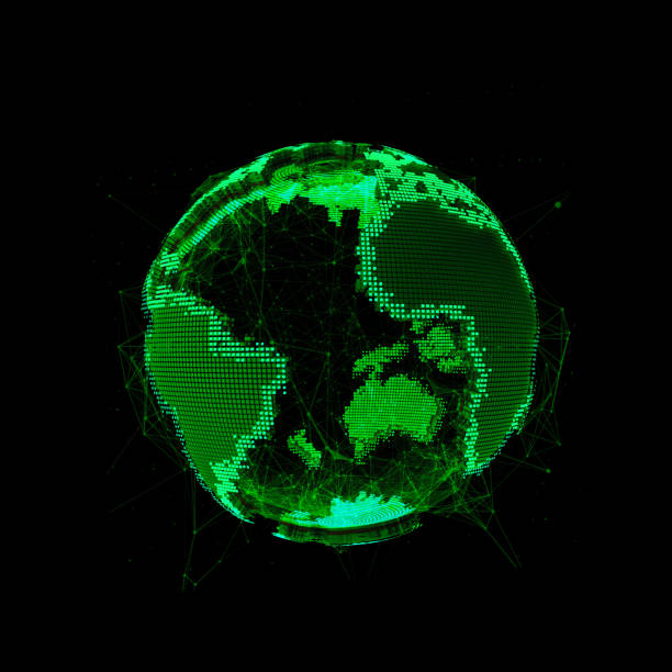 pianeta tecnologico terra - three dimensional shape continents bright blue foto e immagini stock