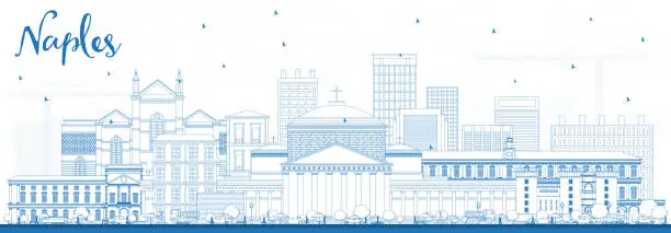 Vector illustration of Outline Naples Italy City Skyline with Blue Buildings.