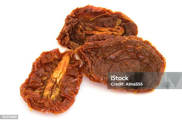 Three Sun Dried Tomatos On White Stock Photo - Download Image Now - Antioxidant, Bright, Clean