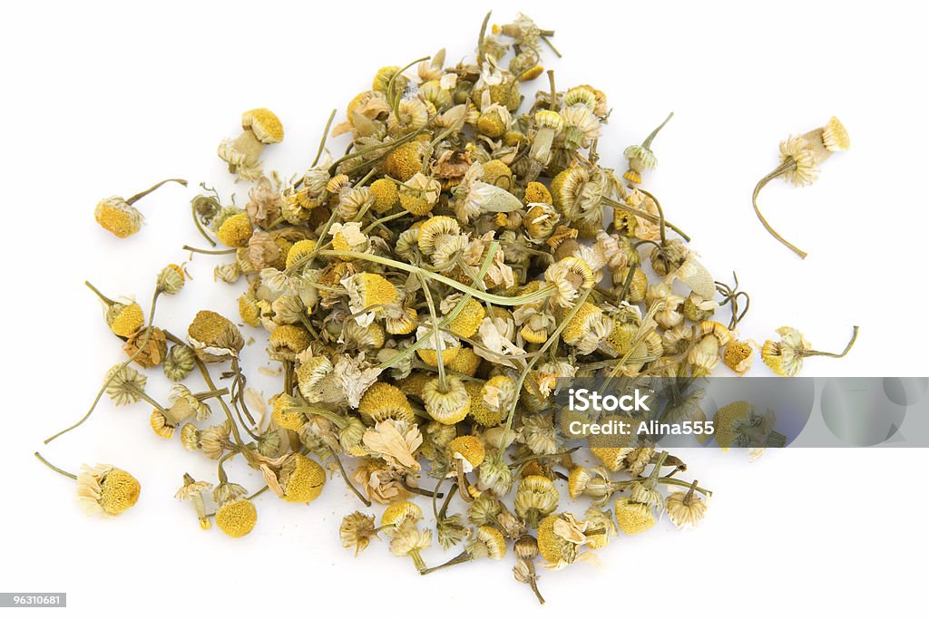 Pile of chamomile on white  Chamomile Stock Photo