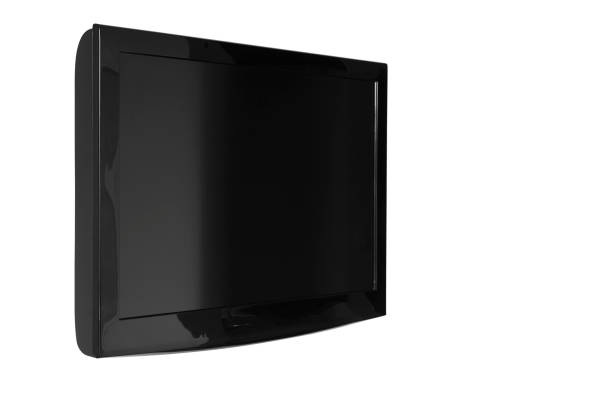 istock oblique lcd or led and plasma television or tv with black and blank screen display hanging on the wall in the room at home or hotel for entertainment isolated included clipping path 963108050