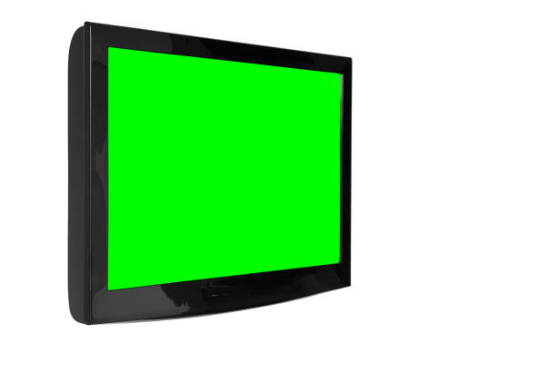 istock oblique lcd or led and plasma television or tv with black and blank green screen display hanging on the wall in the room at home or hotel for entertainment isolated included clipping path 963108176