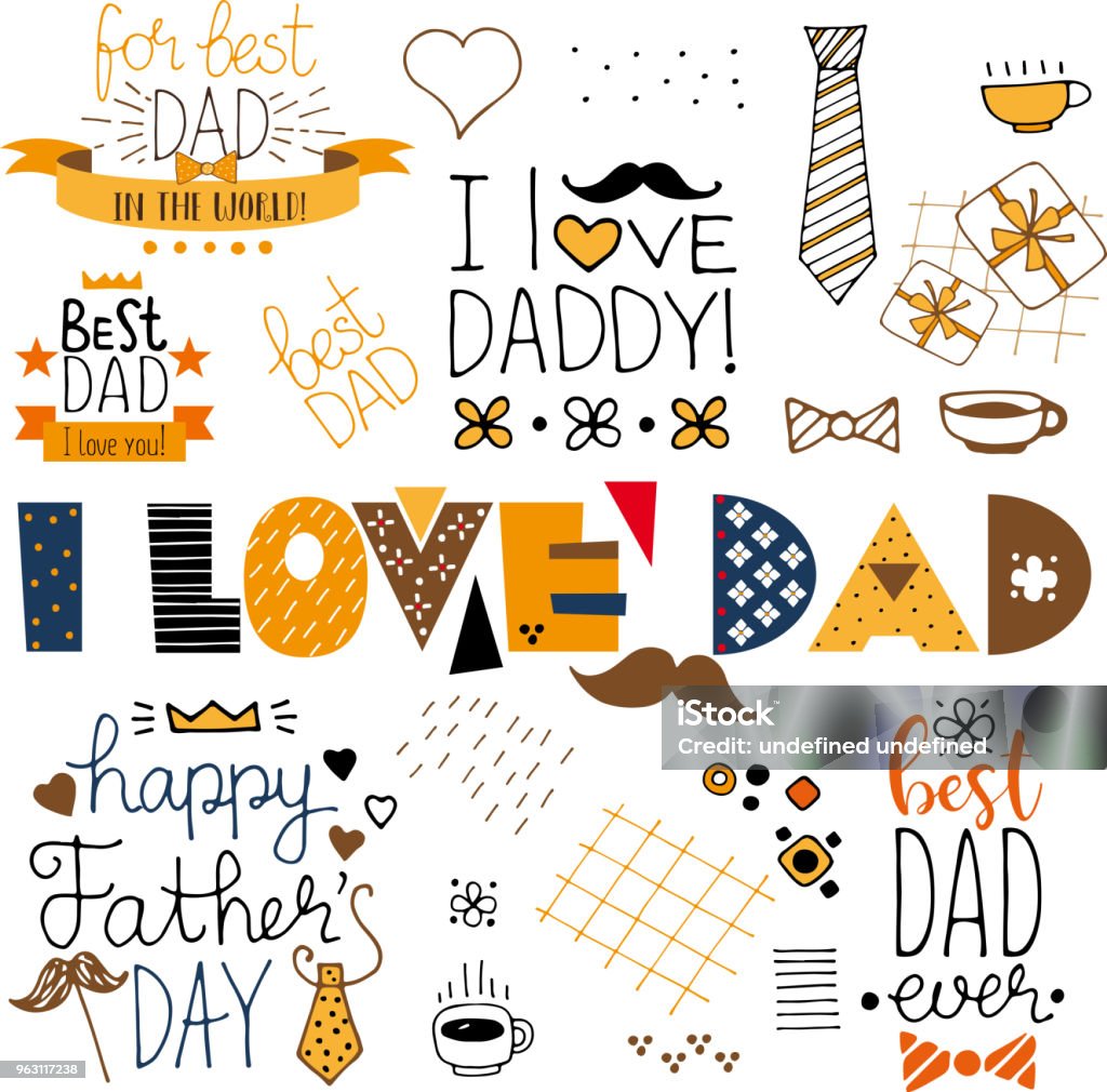 mano dibujada artículos de doodle del día de padres feliz - arte vectorial de Padre libre de derechos