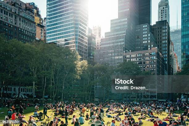 Bryant Park Near The Library In Nyc Crowded With People In The Afternoon Stock Photo - Download Image Now