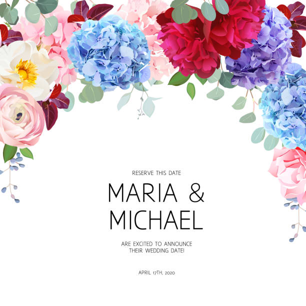 Wedding Bouquet Blue Hydrangea Illustrations, Royalty-Free Vector