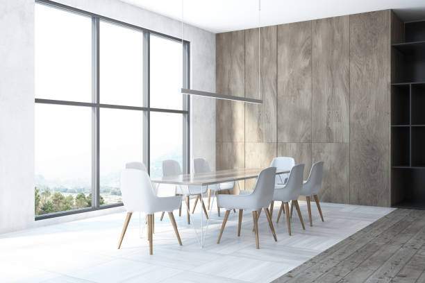 istock White and wooden dining room corner 963123098