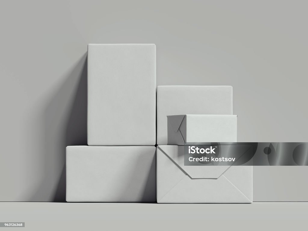 White Rectangular Boxes Stand Next To The Grey Wall 3d Rendering Stock ...