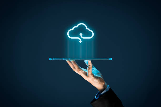 Cloud computing Cloud computing concept - connect devices to cloud. Businessman or information technologist with cloud computing icon and tablet. streaming stock pictures, royalty-free photos & images