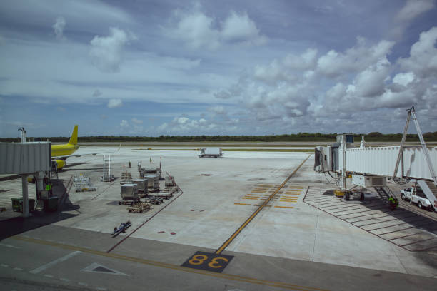 istock Airplane parked at airport terminal 963133376
