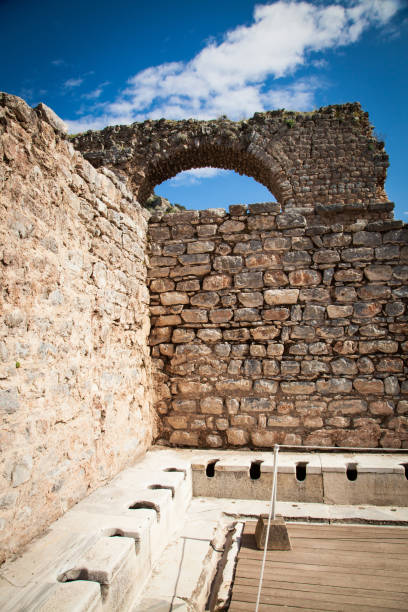 public toilet scholastica baths ephesus turkey - toilet public restroom ephesus history imagens e fotografias de stock