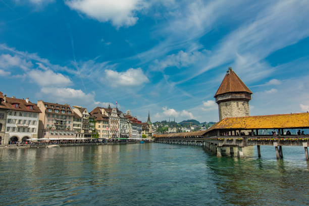 istock Chapel bridge and Water tower on Reuss river in Lucerne 963136734