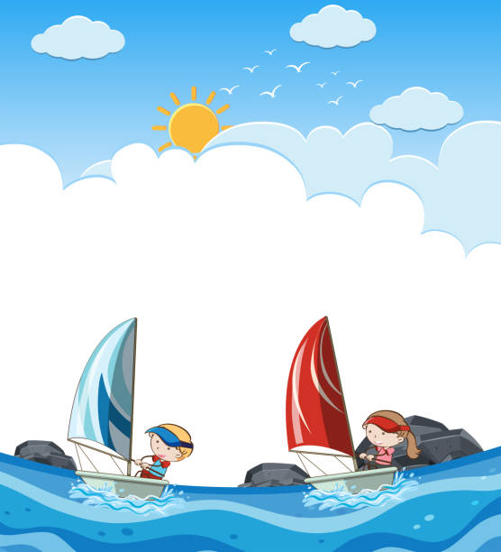 Kids Sailboat Competition on Sunny Day Kids Sailboat Competition on Sunny Day illustration sail boat clipart pictures stock illustrations