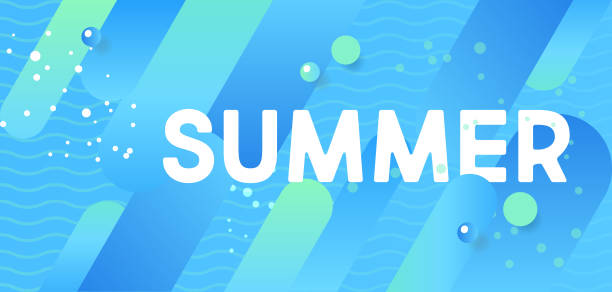 Horizontal blue summer party banner with graphic elements. - ilustração de arte vetorial