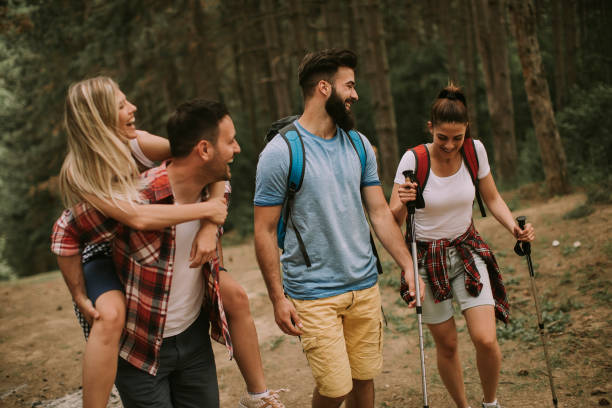 istock Group of young people are hiking in mountain 963141512